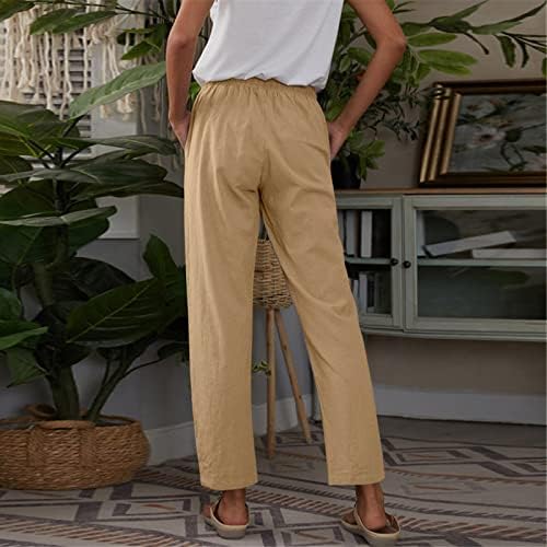 כותנה פשתן מכנסיים נשים קיץ מכנסי קז ' ואל עם כיסים רופף שרוך מוצק נמתח גבוהה מותן קומפי חוף מכנסיים
