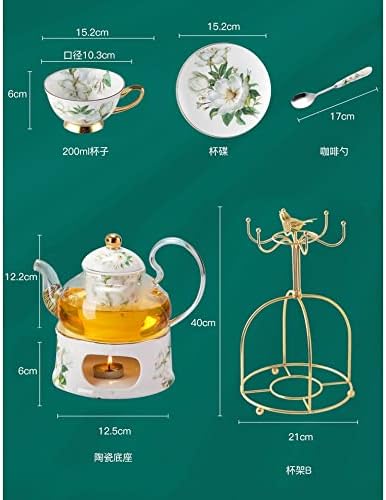 ערכת תה צמחים מעודנת של ZLXDP, כוס תה אחר הצהריים הבריטית, תה פירות מחומם זכוכית, קומקום, כוס קפה