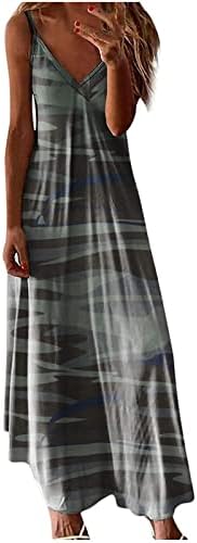 נשים מקרית שמלות 2023 קיץ אופנתי ספגטי רצועת פרחוני הדפסת צווארון שרוולים רופף זורם מקסי שמלה