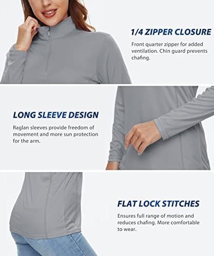 חולצות שרוול ארוך של Kefitevd לנשים UPF 50+ הגנה מפני השמש טיול חולצה ריצה 1/4 מיקוד מהיר ביצועים