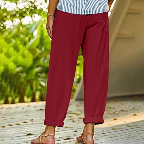 מיאשוי פלוס מכנסי פוליאסטר בגודל מכנסי הקיץ המוצקים של הנשים ומכנסיים נושמים רופפים רגל רחבה בתוספת