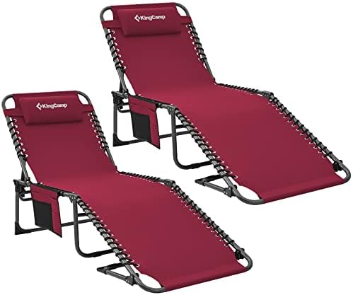 Kingcamp מתכוונן עם 5 עמדות כבדות קיפול כיסא טרקלין נוח עם כיס כרית, נייד נהדר לפטיו חיצוני דשא בריכת חוף