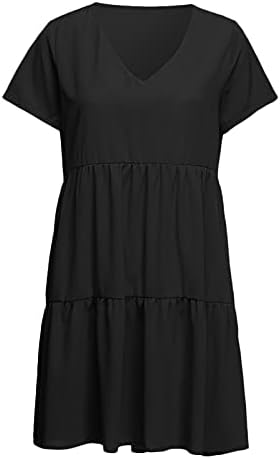 שמלות קיץ של Lcziwo לנשים 2023 מוצק טרנדי V שרוול קצר שרוול קו מיני שמלות חולצות בסיסיות בסיסיות