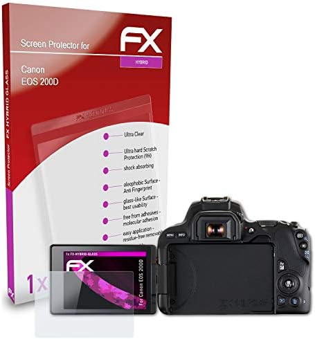 סרט מגן על זכוכית פלסטיק Atfolix התואם למגן זכוכית Canon EOS 200D / Rebel SL2, 9H Hybrid-Glass FX מגן