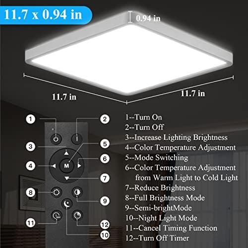 ניתן לעמעום של איבסטווין הוביל אור תקרה סומק 36 וואט 11.7 אינץ ' גופי תאורה שטוחים מרובעים עם שלט רחוק לחדר שינה,
