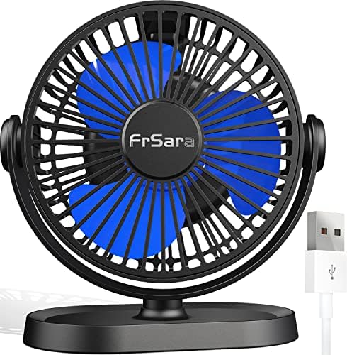 מאוורר שולחן USB של Frsara, מאוורר שולחן קטן מתכוונן 3 הילוכים, התאמת סיבוב 360 מעלות, אולטרה-קוואטית, נפח