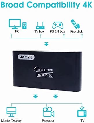 NMEPLAD HDMI SPLITTER 1 ב -4 OUT, תומך ב- FULL HD 3D 4K@30Hz 1080P HDCP1.4 עבור Xbox/PS5/PS4/Blu-Ray/Fire