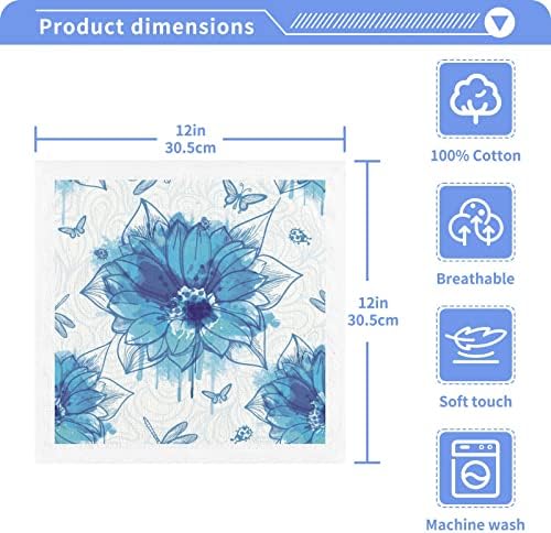 גודולד פרח כחול כביסה לתינוקות מגבות סט מגבות 6 חבילה, מטליות שטיפה כותנה סופגות מאוד וכותבות - 12 x 12 אינץ