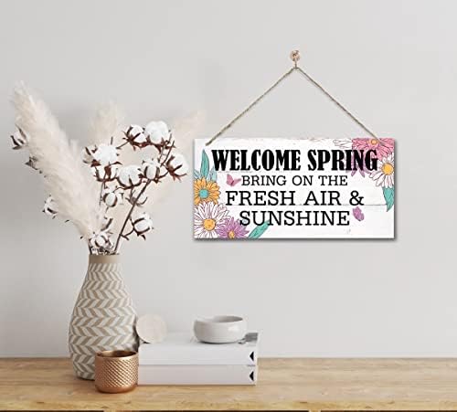 תלייה ברוך הבא שלט עיצוב אביב, ברוך הבא שלט אמנות קיר עץ מודפס באביב, שלטי בית או משרדים תפאורה, שלט דלת