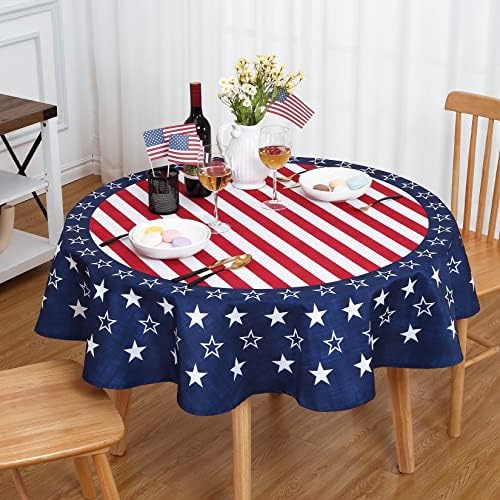 קרמי 4 ביולי שולחן שולחן סיבוב 60 כיסויי שולחן פלסטיק דגל אמריקאי לאספקת מסיבות פטריוטי