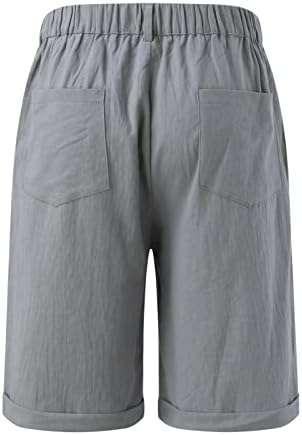 מכנסיים קצרים לנשים עם מותניים אלסטיים גבוהים בצבע מוצק פשתן כותנה מקופלת מכנסי זיעה קצרים מנשימה