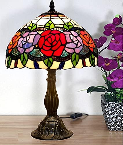 מנורה לטיפני ורד ויטראז 'מנורה שולחן סגנון סגנון אמנות זכוכית מנורה מנורה בגודל 19 אינץ' זכוכית 12 אינץ