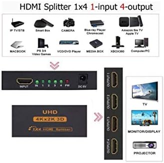 Zhiyuen® HDMI Splitter 4K 1 ב -4 OUT, 4K HDCP V1.4, HDMI Splitter 1x4 HDMI מפצל מלא UHD 4K 1080p, תמיכה