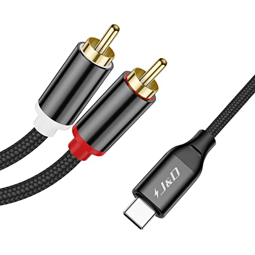 J&D USB C עד 2 כבל שמע RCA, כבל אודיו סטריאו קלוע כבל USB-C זכר עד 2RCA כבל מפצל זכר תואם עבור גוגל