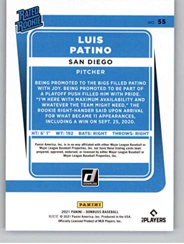 2021 דונרוס הולו סגול 55 לואיס פטינו מדורג טירונים RC טירון סן דייגו פדרס כרטיס מסחר בייסבול