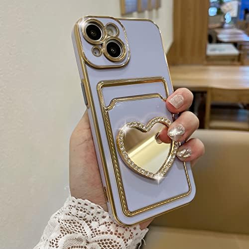 ארנק ציפוי MZELQ לאייפון 14 מארז, ציפוי אהבה למראה לב מחזיק כרטיסי מגן על מצלמה כיסוי יוקרה