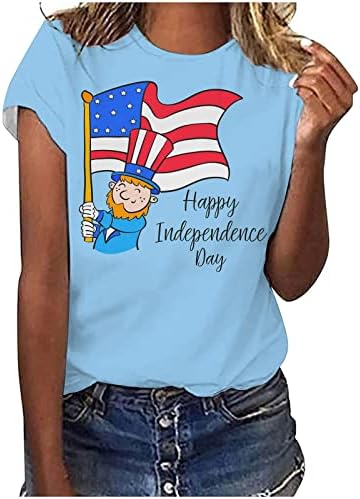חולצת דגל אמריקאית חולצת נשים יום עצמאות צמרות שרוול קצר שרוול קצר צווארון 4 ביולי סווד החולצה