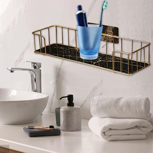 Ｋｌｋｃｍｓ מגשי אמבטיה רכובים על קיר מתלה לאחסון קוסמטי לאביזרי אמבטיה ביתיים, זהב שחור גדול
