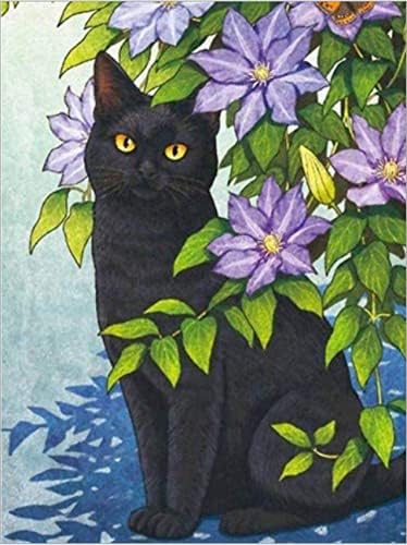 ציור יהלום חתול שחור לפי מספרים - Maiyiyi 5d ציור יהלום עגול מלא ציור חתול מחמד ציור יהלום צלב