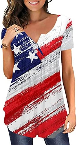 דגל אמריקאי מודפס צמרות לנשים קיץ 4 ביולי חולצה פטריוטית