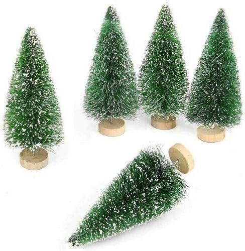 5x 12.5 סמ עצי חג מולד מלאכותיים עץ אורן מיני עם עיצוב בסיס עץ שלג