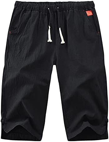 Ticcoy Mens 3/4 מכנסיים קצרים מכנסיים קפרי מתחת למכנסיים קצרים באימון ברך כותנה ופשתן שרוך מותניים