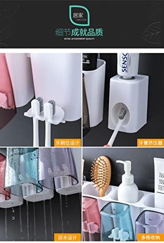 מחזיק שיניים מברשת שיניים סט מתקן משחת שיניים רכוב על קיר ושקית אחסון לחדר אמבטיה מרובי חריצים עם צינור