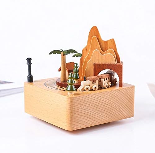 Yang1mn צבע עץ קופסת מוסיקה מעץ עשויה מעץ מוצק רכבת הרים נעה בית קופסא מוזיקה קופסא בית ריהוט מתנות קישוטים