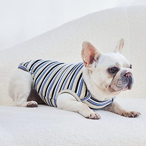 חולצות כלבים קנופלן אפוד חולצת טריקו פסים כותנה, בגדי חיות מחמד נמתחים ללא שרוולים לכלבים קטנים,