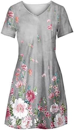2023 קיץ נשים V צוואר שמלת פרחים מעוטרת בוהו מזדמן דפוס רופף דפוס זורם זורם שמלות חוף קצרות