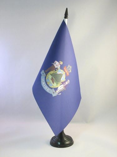 דגל AZ דגל מיין דגל 5 '' x 8 '' - מדינת ארהב של דגל שולחן מיין 21 x 14 סמ - מקל פלסטיק שחור ובסיס