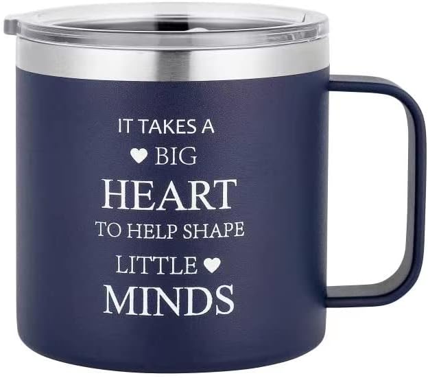 זה לוקח לב גדול כדי לעזור לעצב מוחות קטנים המורה הערכה מתנות נירוסטה ספל קפה כוס עם ידית, 14 עוז כפול