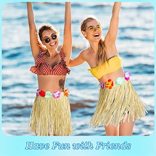 יאנמרסי 12 חבילה טבעי רפיה הולה חצאית הוואי דשא חצאית פרחוני ואאו תלבושות עבור נשים מסיבת מבוגרים ימי הולדת