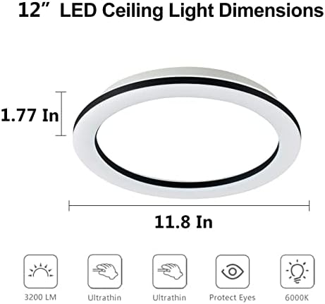 אונילי מודרני LED אורות תקרת תקרת LED, מנורת לוח עגול סומק 12 אינץ 'למסדרון, כביסה, תאורת כניסה - 19W/6000K
