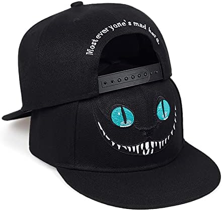 יוניסקס שטוח ביל בייסבול כובעים, מתכוונן סנאפבק כובע, חתול פנים רקמה שחור