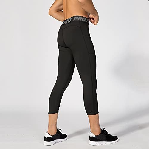 מכנסי דחיסה של לנדונסי 3 מארז מכנסי דחיסה 3/4 טייץ כדורגל ריצה עם פוקטים יבש כושר חותלות ספורט בסיסי.