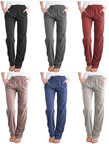 מכנסי טרנינג יוגה לנשים מכנסי טרנינג רופפים עם שרוך רחב מכנסיים אימון רצים מכנסיים עם כיסים