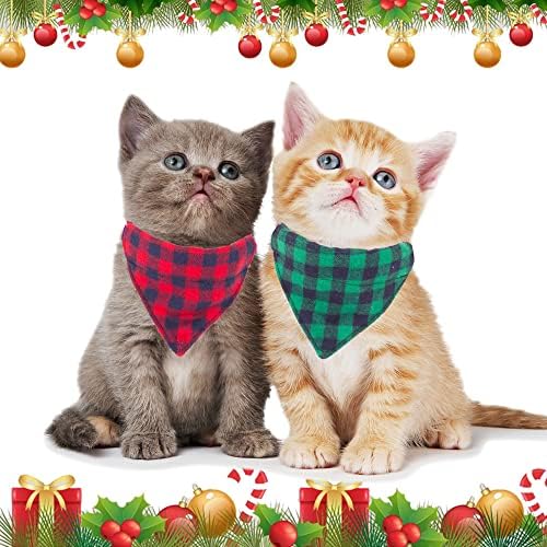 אדוגיגו חג המולד חתול קולרים הבדלני עם פעמון, 2 חבילה מתכוונן חתול חג המולד צווארון עם נשלף בנדנה,
