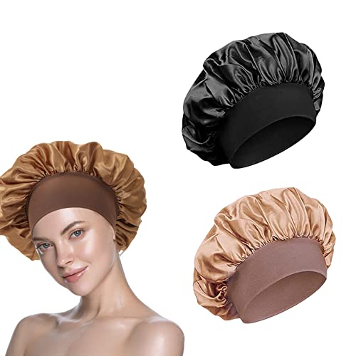 סאטן מצנפת 2 יחידות משי מצנפת שיער מצנפת לשינה סאטן כובע גדול במיוחד הפיך לנשים מתולתל טבעי שיער סומק
