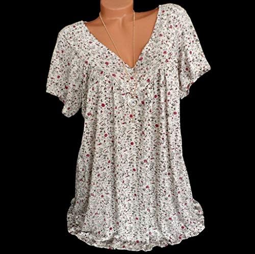 נשים 2023 צמרות אופנה קיץ בוהו הדפס פרחוני V חולצות צוואר חולצות לבושות שרוול קצר מזדמן פלוס חולצות זורמות בגודל