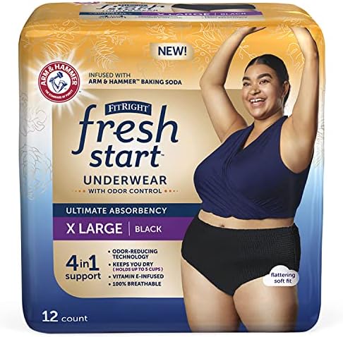 Fitright Fresh Start שתן ותחתונים לאחר לידה לנשים, XL, ספיגה אולטימטיבית שחורה, תחתונים חד פעמיים עם