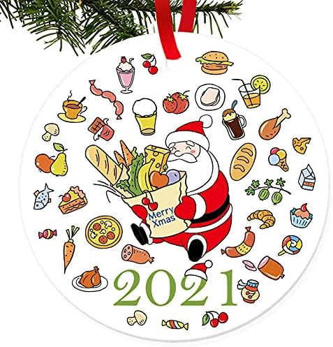2021 חג המולד קישוט מיום 2021 שנה החג שמח הנצחה קישוט 2021 גולגולת סנטה קלאוס קישוטי כפול צדדי מודפס מצחיק קרמיקה