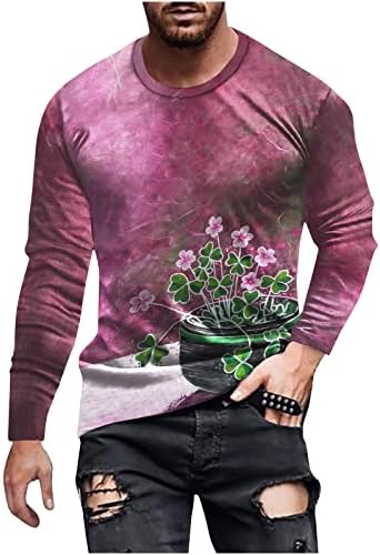 צמרות מודפסות תלת מימדיות לגברים, חולצת יום פטריק של סנט פטריק גברים גרפיקה גרפיקה שרוול ארוך צוות צוואר צוואר