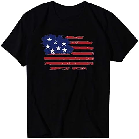 זלזול 4 ביולי של כוכב דגל אמריקאי מזדמן של נשים, שרוול קצר שרוול צווארון חולצות פטריוטיות