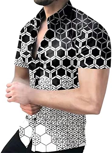 ZDFER 2022 חולצות גברים חדשות, מעצב קיץ כפתור שרוול קצר מטה חולצות גיאומטריות הדפסה גיאומטרית חולצות