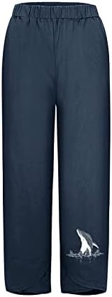 מכנסי קפרי מזדמנים לנשים קיץ כותנה פשתן מכנסיים קצוצים מדפסים פרחוניים מכנסי טרנינג רחבים טרנדיים עם