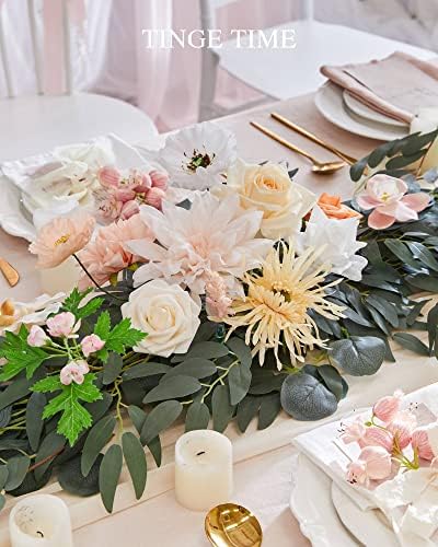 זמן גוון 5.5ft פרחים מלאכותיים קישוט לקישוט עם כרטיס ריחני, זרי אוקליפטוס עם פרחים, זר ורדים פרחוני לחתונה מתוקה