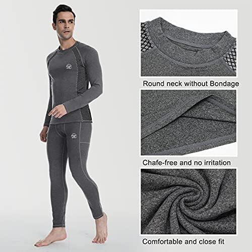 חולצות תרמית לגברים, ארוך שרוול צמר מרופד בסיס שכבה קר מזג אוויר חורף חם דחיסת חולצות סקי ריצה