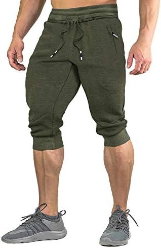מכנסיים קצרים מזדמנים של מכנסי כותנה לגברים 3/4 ג'וג'ר קפרי מכנסיים נושמים מתחת למכנסיים קצרים בברך עם שלושה כיסים