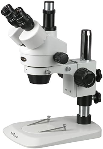 מיקרוסקופ זום סטריאו טרינוקולרי מקצועי של אמסקופ-1, עיניות פי 10, הגדלה פי 3.5-45, מטרת זום פי 0.7-4.5, תאורת